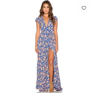 TULAROSA Sid Wrap Dress in Navy and Peach Floral